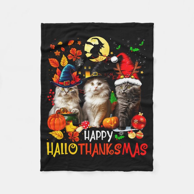 Manta Polar Halloween Thanksgiving Christmas Happy Hallothanks (Anverso)