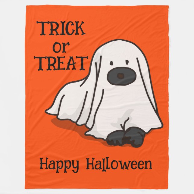 Manta Polar Halloween Whimsical Cute Ghost Dog Naranja (Anverso)