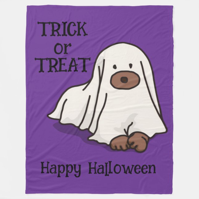 Manta Polar Halloween Whimsical Cute Ghost Dog Purple (Anverso)