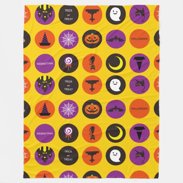 Manta Polar Halloween Whimsical Cute Pattern Amarillo (Anverso)