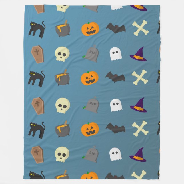 Manta Polar Halloween Whimsical Cute Pattern Bluegray (Anverso)