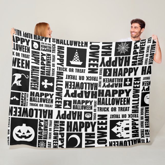 Manta Polar Halloween Whimsical Guay Typography Pattern Black (In situ)