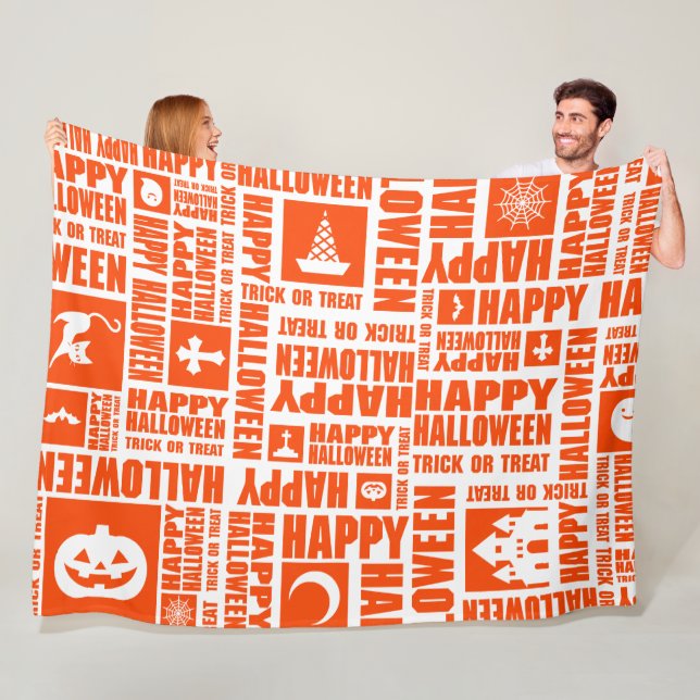 Manta Polar Halloween Whimsical Guay Typography Pattern Naranj (In situ)