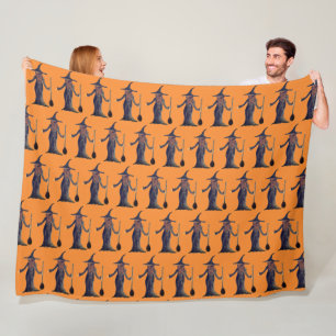 Manta Polar Halloween Witch Black Naranja Pattern Spooki