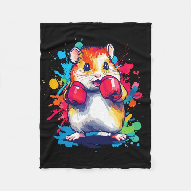 Manta Polar Hamster con guantes de boxeo arte colorido (Anverso)