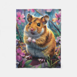 Manta Polar Hámster entre las flores rosadas