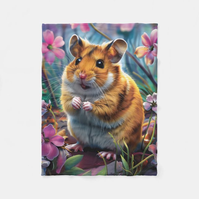 Manta Polar Hámster entre las flores rosadas (Anverso)