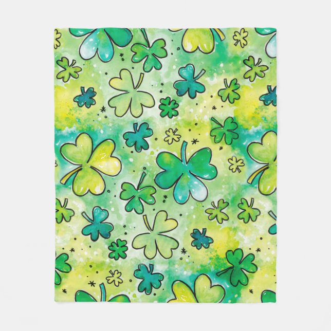Manta Polar Hand-painted shamrock pattern featuring water colo (Anverso)