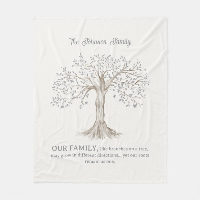 Manta Polar Hand Painted Tree Custom Family Quote Ivory (Anverso)