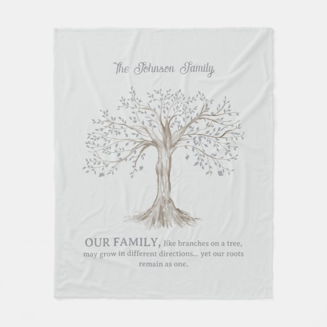 Manta Polar Hand Painted Tree Custom Family Quote Light Gray (Anverso)
