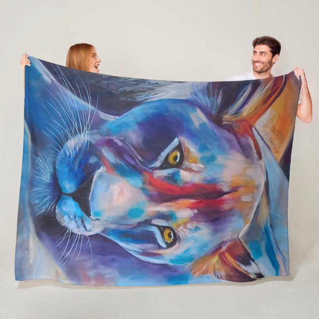 Manta Polar Hand Painted Wild Cat Portrait (In situ)