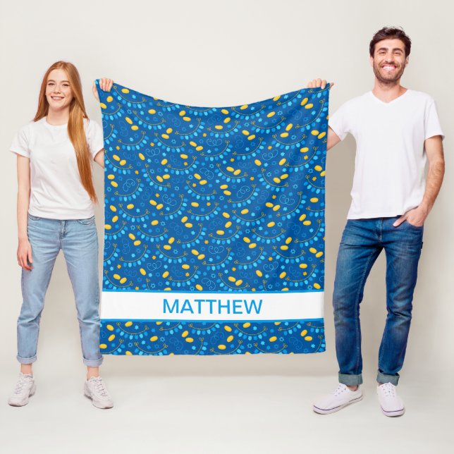 Manta Polar Hanukkah Dreidels Fleece Blanket Personalizado (In situ)
