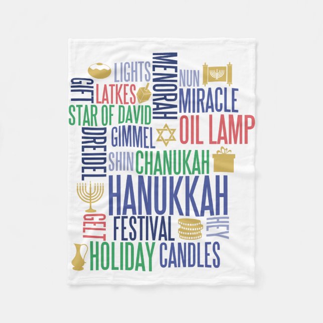 Manta Polar Hanukkah Palabras Fleece Blanket (Anverso)