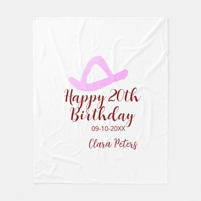 Manta Polar Happy 20th birthday pink cowboy girl name date sim (Anverso)