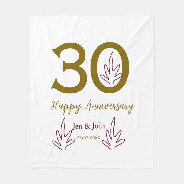 Manta Polar Happy 30th anniversary name date golden red leaf (Anverso)