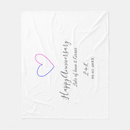 Manta Polar Happy anniversary pink blue heart name date simple