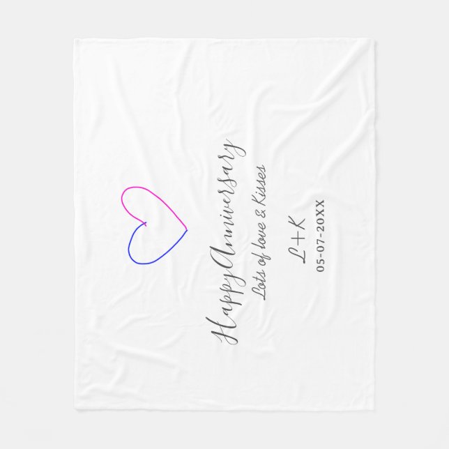 Manta Polar Happy anniversary pink blue heart name date simple (Anverso)