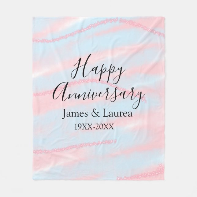 Manta Polar Happy anniversary wedding name date year pastel  (Anverso)