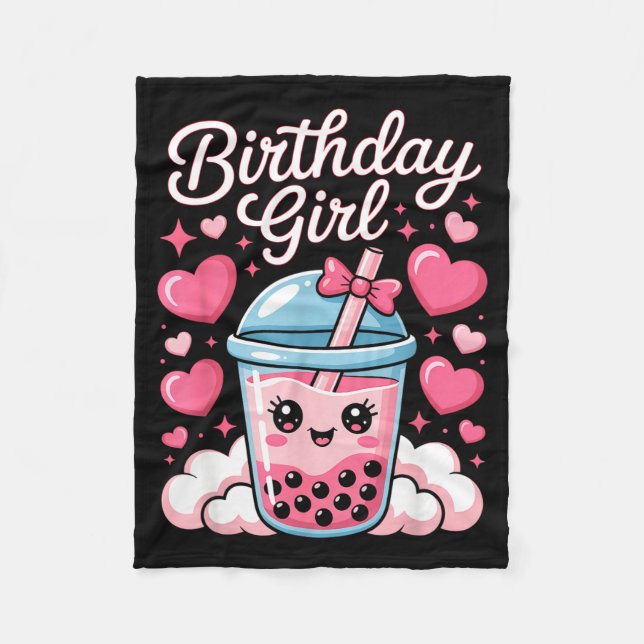 Manta Polar Happy Birthday Girl Cute Nk Bow Bubble Boba Tea An (Anverso)
