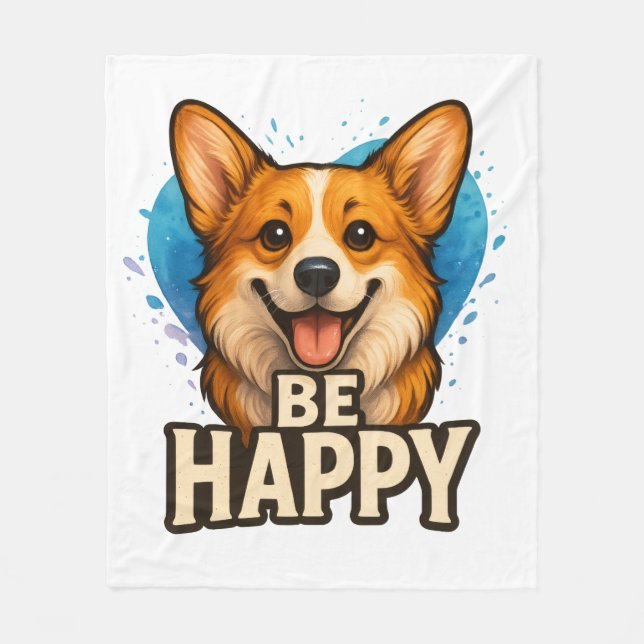 Manta Polar Happy Corgi Cute Dog Lover Design for Positive (Anverso)