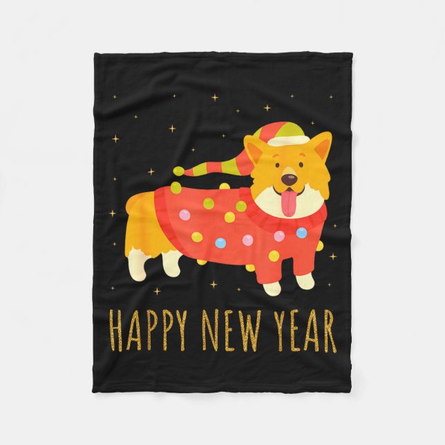 Manta Polar Happy Dog Corgi Celebrating New Year Cozy Christma (Anverso)