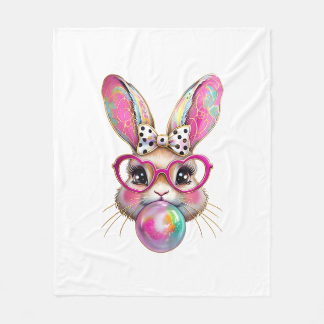 Manta Polar Happy Easter Bunny Coquette Bow Brushstroke Easter (Anverso)