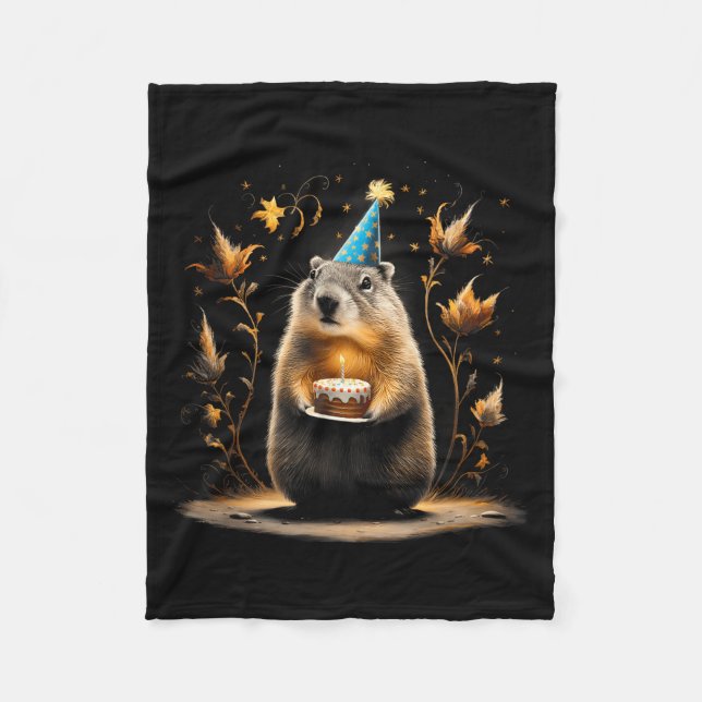 Manta Polar Happy Groundhog Day Ground Hog With Birthday Cake  (Anverso)