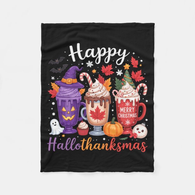 Manta Polar Happy Hallothanksmas Coffee Lover Halloween Merry  (Anverso)