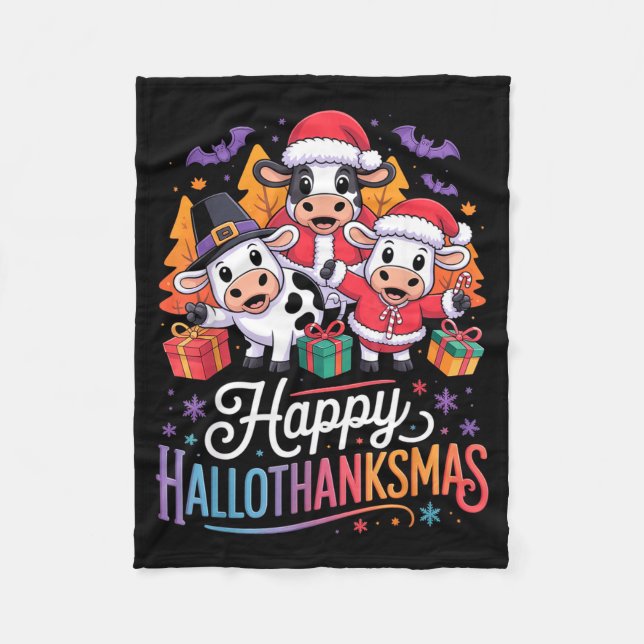 Manta Polar Happy Hallothanksmas Cows For Farmer  (Anverso)