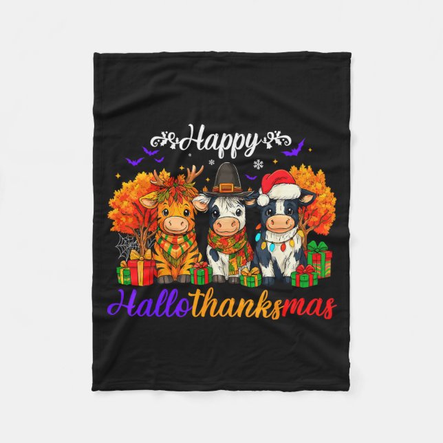 Manta Polar Happy Hallothanksmas Cows For Farmer  (Anverso)