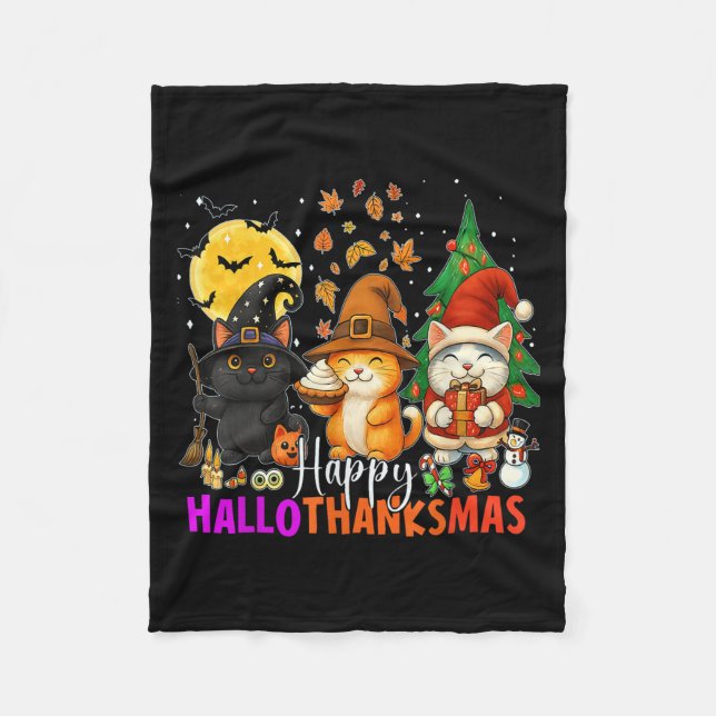 Manta Polar Happy Hallothanksmas Funny Halloween Thanksgiving  (Anverso)