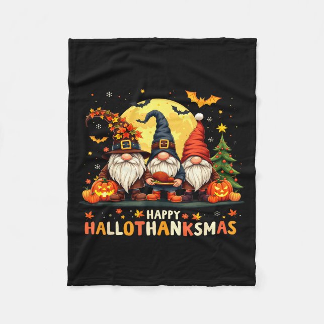 Manta Polar Happy Hallothanksmas Gnomes Halloween Thanksgiving (Anverso)