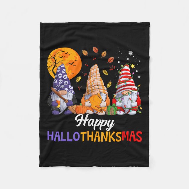 Manta Polar Happy Hallothanksmas Gnomes Lover Halloween Merry  (Anverso)