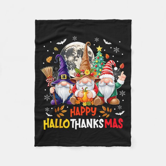 Manta Polar Happy Hallothanksmas Gnomes Lover Halloween Merry  (Anverso)