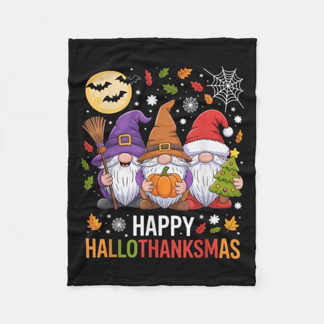 Manta Polar Happy Hallothanksmas Gnomes Lover Halloween Merry  (Anverso)