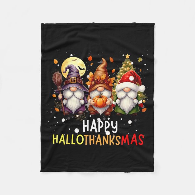 Manta Polar Happy Hallothanksmas Gnomes Lover Halloween Merry  (Anverso)