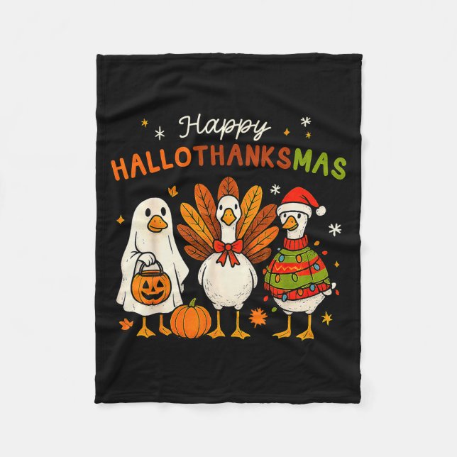 Manta Polar Happy Hallothanksmas Goose Halloween Thanksgiving  (Anverso)