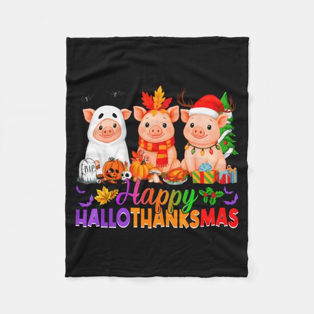 Manta Polar Happy Hallothanksmas Gs Halloween Thanksgiving Chr (Anverso)