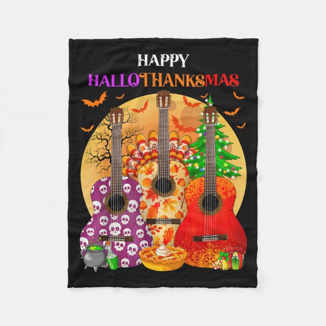 Manta Polar Happy Hallothanksmas Guitar Halloween Thanksgiving (Anverso)