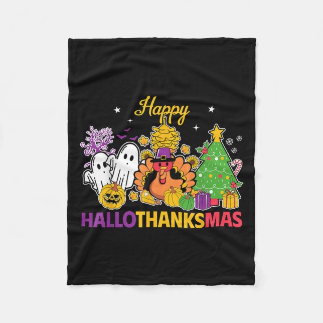Manta Polar Happy Hallothanksmas Halloween Thanksgiving Christ (Anverso)