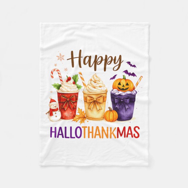 Manta Polar Happy Hallothanksmas Halloween Thanksgiving Xmas O (Anverso)
