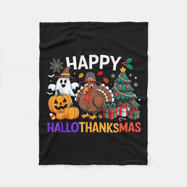 Manta Polar Happy Hallothanksmas Halloween Thanksmas Holiday S (Anverso)
