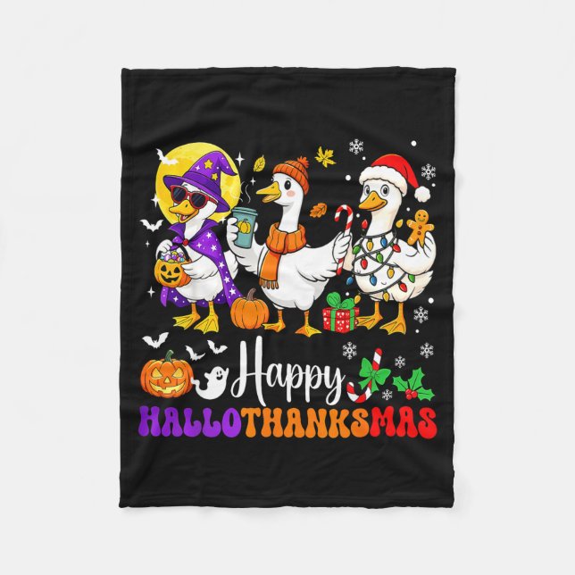 Manta Polar Happy Hallothanksmas Santa Goose Witch Soky Season (Anverso)