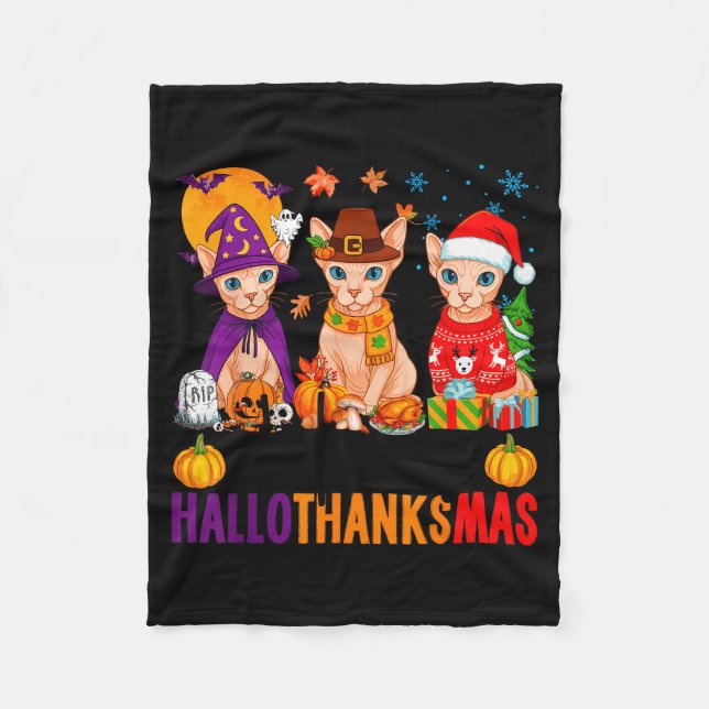 Manta Polar Happy Hallothanksmas Sphynx Cats Halloween Thanksg (Anverso)