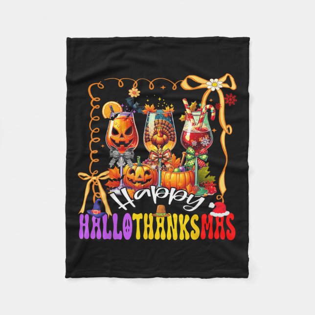 Manta Polar Happy Hallothanksmas Wine Gl Halloween Thanksgivin (Anverso)