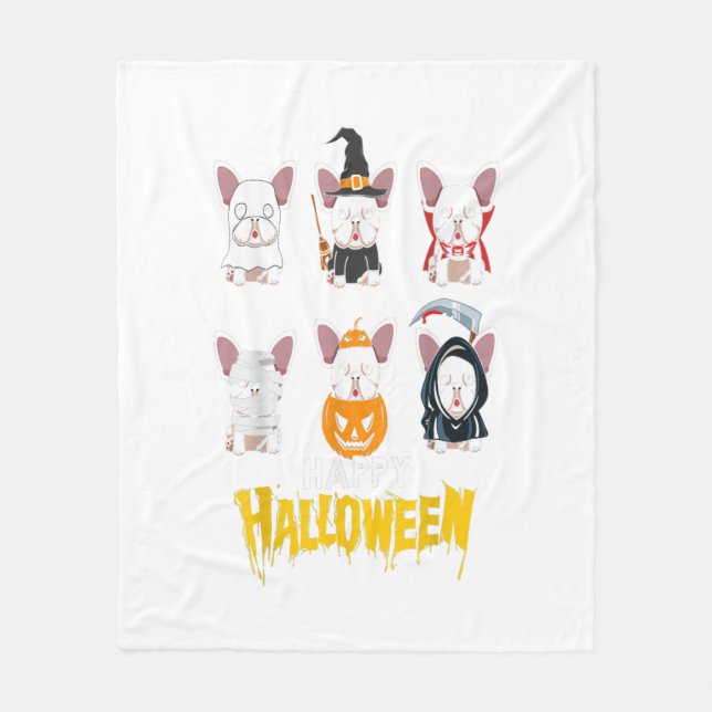 Manta Polar Happy Halloween Funny Pug Dogs Costume Cute French (Anverso)