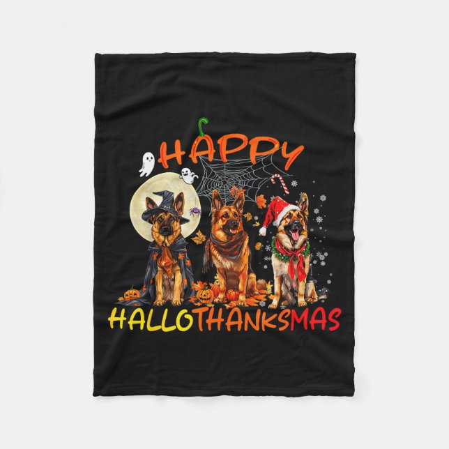 Manta Polar Happy Halloween Thanksgiving Christmas German Shep (Anverso)