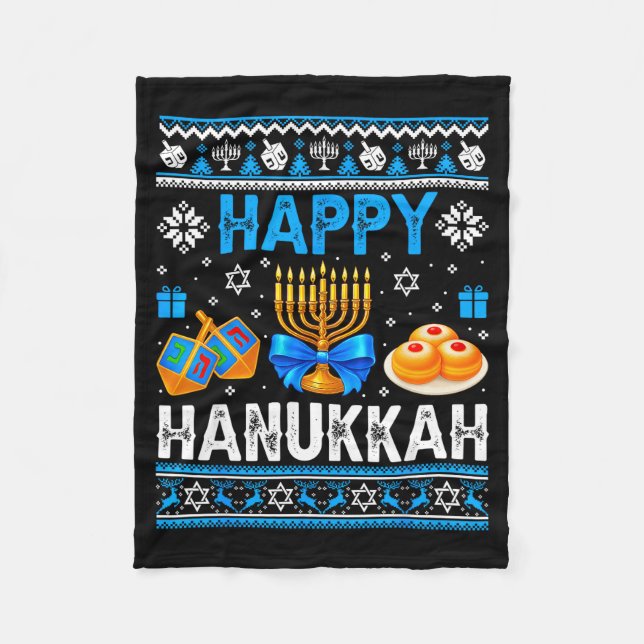 Manta Polar Happy Hanukkah Menorah Dreidel Ugly Chanukah Pajam (Anverso)
