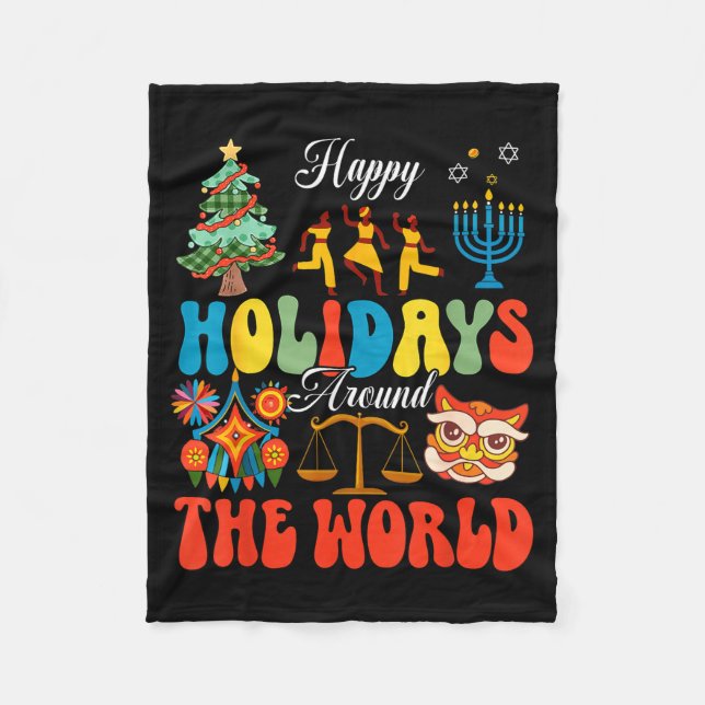 Manta Polar Happy Holidays Around World Christmas Hanukkah Diw (Anverso)