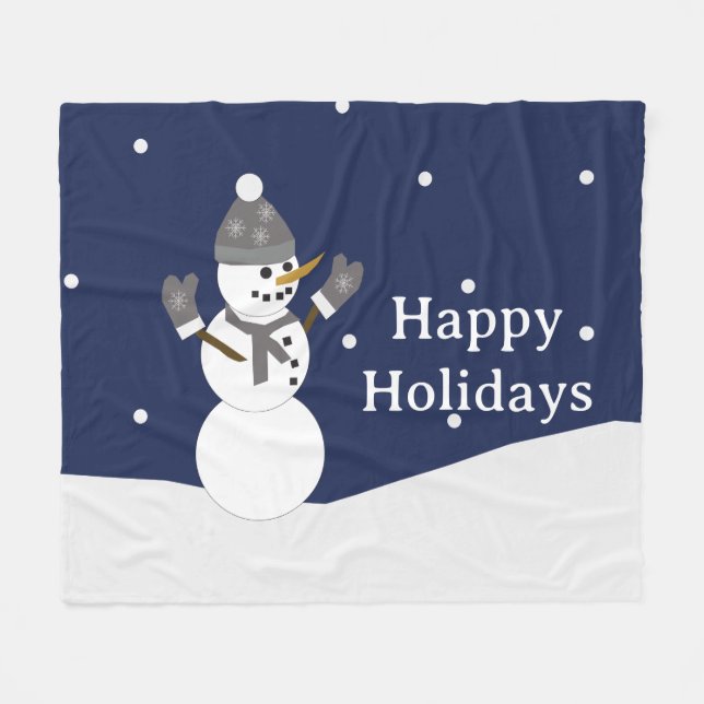 Manta Polar Happy Holidays Snowman with mittens (Frente (Horizontal))